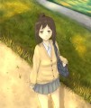 土手に立つ