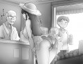 雨宿りしてる黒髪白ワンピース麦わら帽子お姉さんおまけ